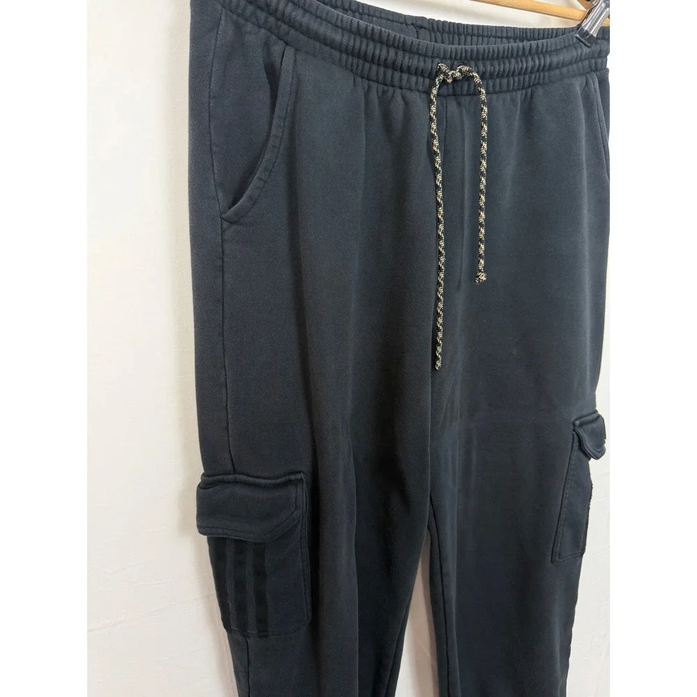 Adidas Men 100% Cotton Cargo Joggers Large Black Trefoil Sweatpants
